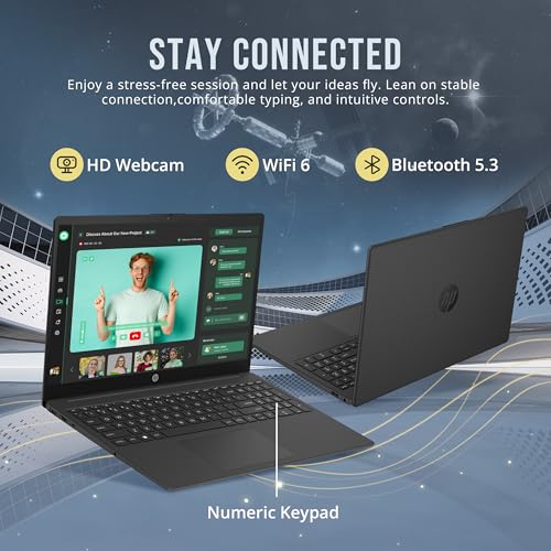 Image of HP 15.6 inch HD Laptop, Intel N200 Processor, 16GB RAM, 288GB Storage(128GB SSD+160GB Docking Station Set), Intel UHD GPU, Numeric Keypad, Wi-Fi 6, HD Webcam, 1 Year Office 365, Win 11 S, Black