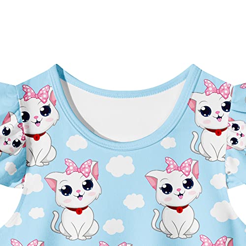 Lqsz Girls Nightgowns White Cat Nightdress Nightie Sleepwear Pajamas Flutter Short Sleeves Nightgown For Little Girls 9 10T #TOP7