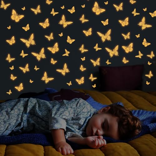 Image of SAOROPEB Glow in The Dark 3D Butterfly 24 Pcs Orange Butterfly Stickers | 3 Sizes, Luminous Butterfly Stickers for Ceiling all, Glow in The Dark Party Supplies, Stickers for Kids Babys Nursery
