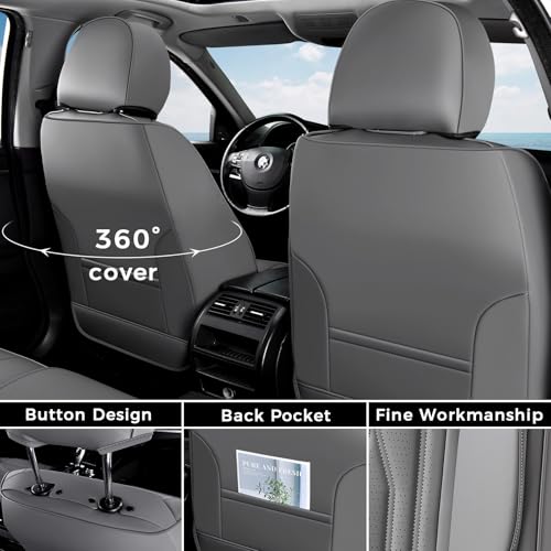 Image of Coverado Front Seat Covers, Car Seat Protector, Waterproof Nappa Leather Cushion, Fit for Most Sedans SUV Pick-up Truck-Gray