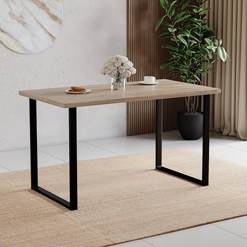 Vida Designs Mesa de Comedor de 4 plazas con Patas de Metal Negro en Forma de U, Mueble Moderno de Cocina y Comedor, (Roble)