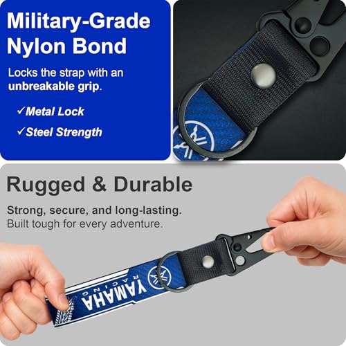 Image of SnapStrap MotoLink Carabiner Keychain Compatible with Yamaha Bike Strong Heavy-Duty Metal Clip with Fabric Key Ring Bike Accessory (Racing Blue)
