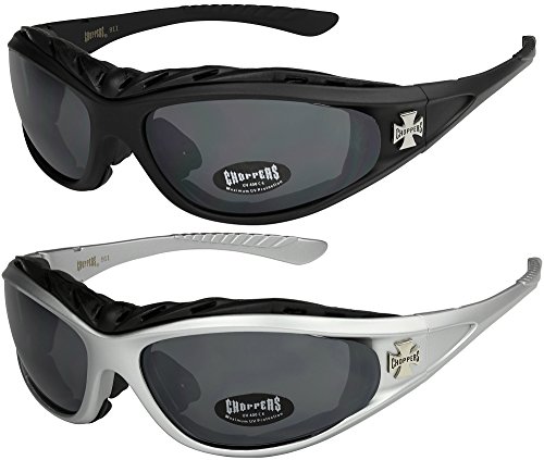 X-CRUZE 2er Pack Choppers 911 Sonnenbrillen Motorradbrille Sportbrille Radbrille - 1x Modell 01 (schwarz/schwarz getönt) und 1x Modell 04 (silber/schwarz getönt) - Modell 01 + 04 -