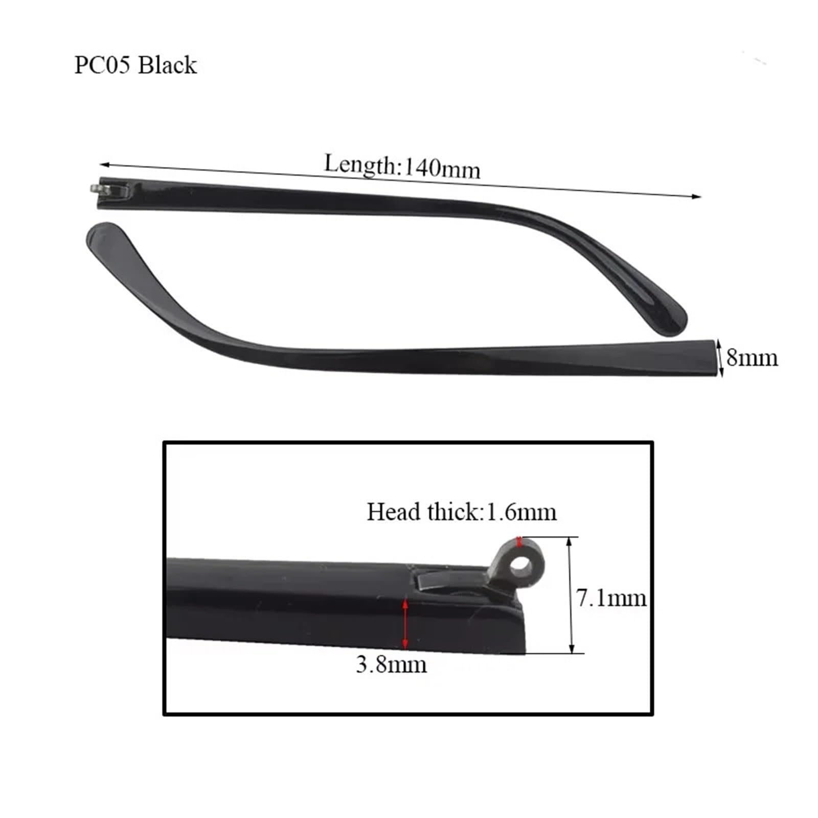 Gafas Patilla Patilla 10 pares de gafas de resorte de PC de Negro transparente de 8mm de ancho, punta de pierna de plástico for gafas, accesorios de reparación(Pc05 Brown)