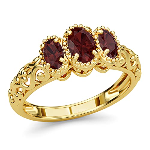 Shop LC Trilogy Garnet Statement Ring 925 Sterling Silver 14K Yellow Gold Plated Openwork 3 Stone Engagement Gifts Size 9 Ct 0.9