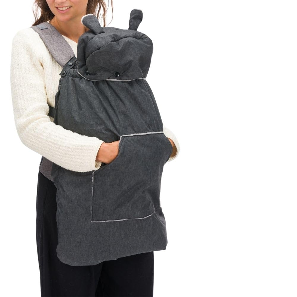 Fillikid Couverture de portage pour bébé - Protection coupe-vent et imperméable aux intempéries avec doublure en polaire, capuche et poche chauffe-mains - Ajustement universel