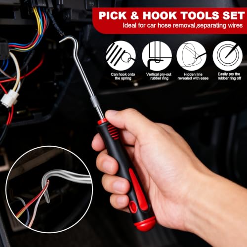 Image of 52pcs Precision Pick and Hook Tool Set, Trim Removal Tools,Clip Removal Plier Fastener Removers Set,Red