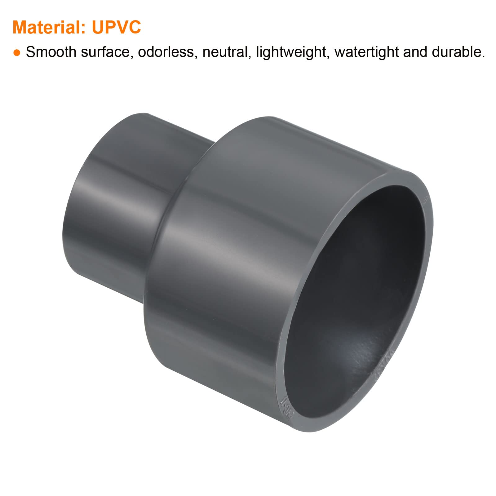 PATIKIL PVC Reductor Tubo Montaje 50x32mm, 3 Paquete Recto Acoplamiento Adaptador Conector, Gris — view 4