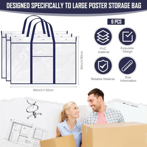 Image of Windyun 6 Pack Large Poster Storage Bag 48 inch x 36 inch Bulletin Board Holder Art Portfolio Case PVC Art Portfolio Container Storage Box with Pocket for Classroom Teacher Organization(Blue)