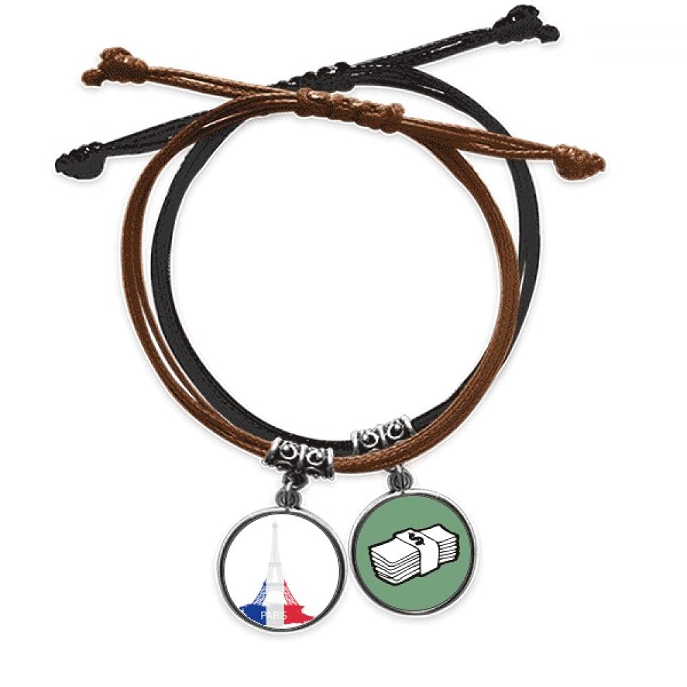 Pulsera de Torre Eiffel de París en cuerda y cuero ajustable unisex 3