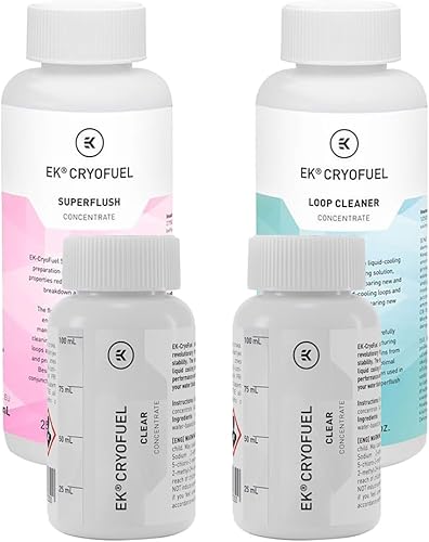 EKWB EK-CryoFuel Clear 6.8 fl oz Concentrado PC Refrigerante y Limpiador de Bucle + Combo Concentrado Superflush