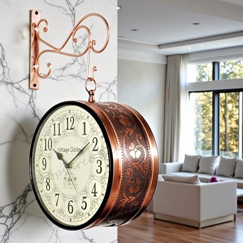 Image of Vintage Clock Handcrafted Double Side Wall Clock 1 Year Warranty / 65472-12-WCH