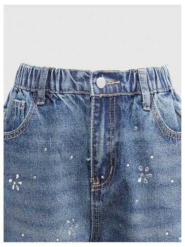 WDIRARA Girl's Wide Leg Baggy Jeans Sparkly Rhinestone Elastic Waist Denim Pants with Pockets4