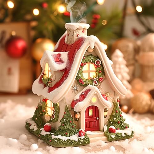 Quemador de incienso de Navidad | Soporte de incienso de resina para casa de Navidad | Quemador de cono de incienso de casa nevada | Quemador de incienso creativo para decoración navideña del hogar