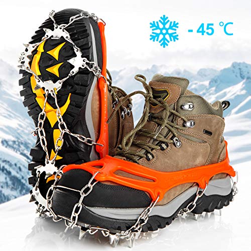 Crampons-Ice-Cleats-Traction-Snow-Grips-for-Boots-Shoes-Women-Men-Kids-Anti-Slip-19-Stainless-Steel-Spikes-Safe-Protect-for-Hiking-Fishing-Walking-Climbing-Mountaineering
