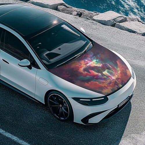 Image of Car Hood Cover Elastic Polyester Cover for Car Hood Removable Automotive Accessories Easy Installation for Car Hood Decoration and Protection-Starry Sky Horse Print