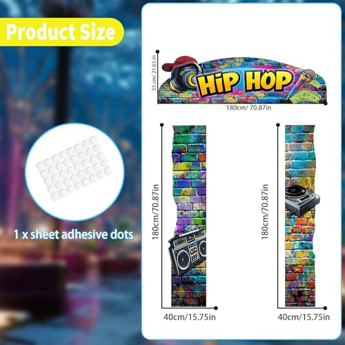 3Pcs Hip Hop Graffiti 90's Porch Sign Banner Retro Music Radio Brick Wall Backdrop 80's 90's Street Style Birthday Dance Party Photoshoot Photo Studio Props by XIPMCNHEND - Used condition - Image 5