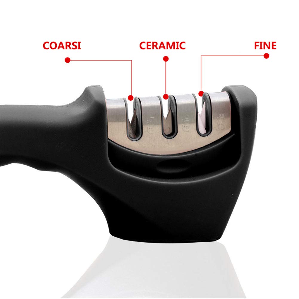 Affilacoltelli da Cucina, 3 Stadi Casa Testa di Macinazione Staccabile Base Antiscivolo Design Ergonomico Affilatura Black