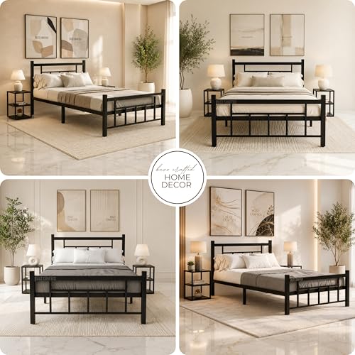Image of Single Size Metal Bed Frame | Single Bed for Adults | Single Metal Bed | Heavy Duty Iron Bed | Steel Bed Single Size | Iron Cot Single | Platform Bed | Steel Cot | No Box Spring Needed | Black