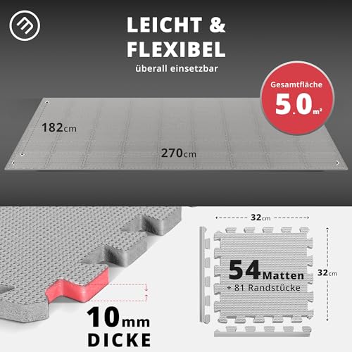 Image of bemaxx Gym Mats Set - EVA Interlocking Foam Floor Tiles (12.6 inchx12.6 inchx0.4 inch) Protective Gym Flooring Sports Home Workout Exercise Mats Puzzle Garage Fitness Play-Room Pool Treadmill Bike, 54 pcs, 54sqft