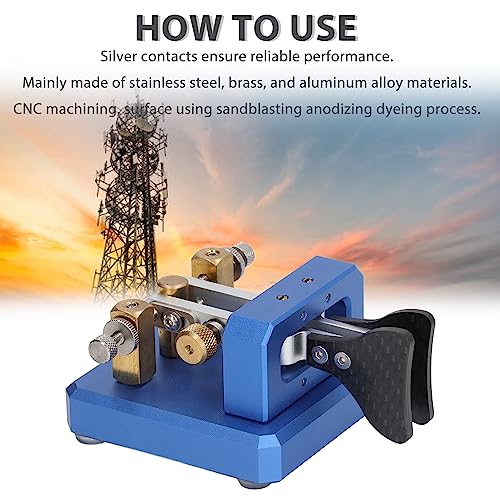 Image of CW Key, Good Workmanship Easy Tapping Automatic Morse Code Key Carbon Fiber Paddles Silver Contact for Training (Blue)