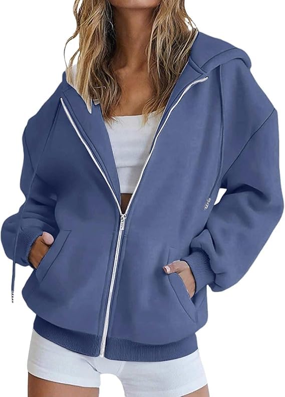 Womens Zip Up Hooded Sweatshirt Fall Winter Long Sleeve Pullover Top Oversized Sweatshirts Fashion Hoodies Sweater