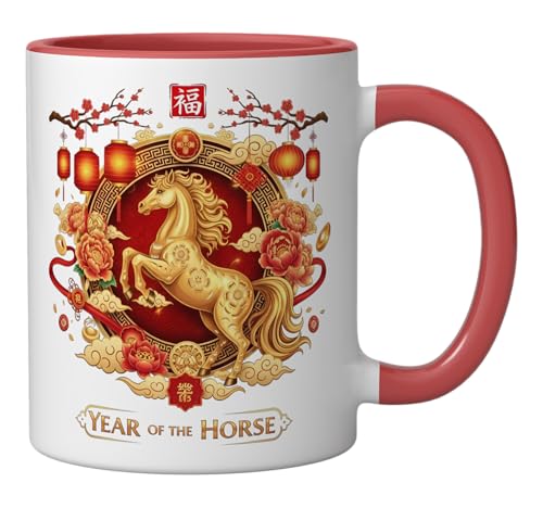 Taza de cerámica Año Nuevo Chino 2026 caballo rojo blanco miniatura 2