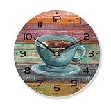AZCXOIC Wood Wall Clock,Vintage Coffee Wooden Wall Clocks Art Silent Non-Ticking Wall Clock Battery Operated Round Home Arabic Numeral Decorative Wall Clocks 10 Inch