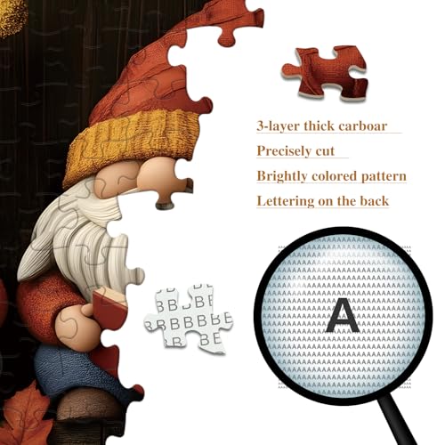 PQIKTUV 1000 Piece Adult Puzzle Cozy Autumn Reading Gnomes Scene Jigsaw Puzzles with Letter Markings, HD Poster, Storage Bag & Gift Box – Home Decor Gift for Book Lovers 50x70cm (19.7x27.56 in) - image 3