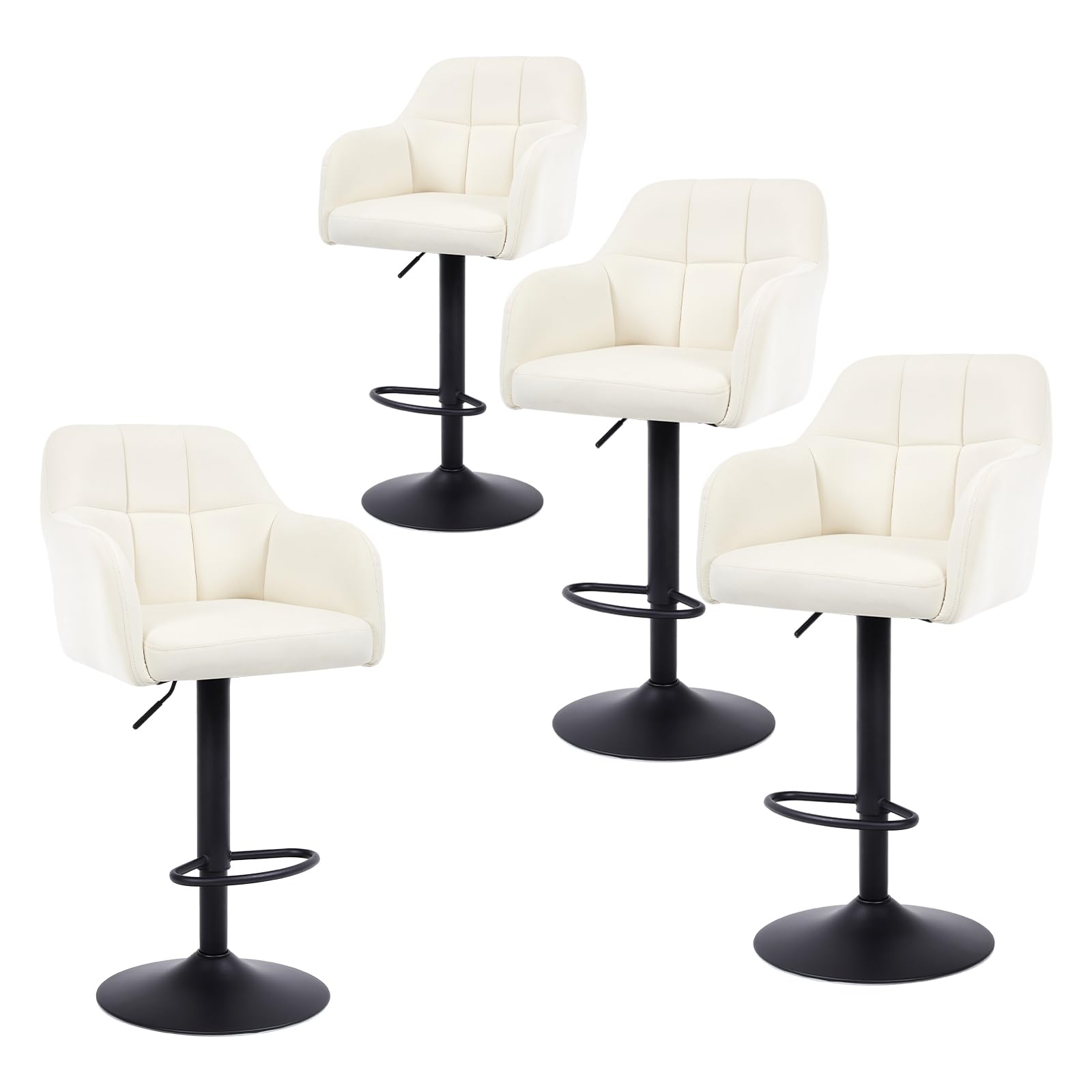Moderne Barhocker 4er Set, Thekenhoher Samt Barhocker mit Armlehnen Höhenverstellbarer Barstuhl für Kücheninsel Heimkino Esszimmer, Creme