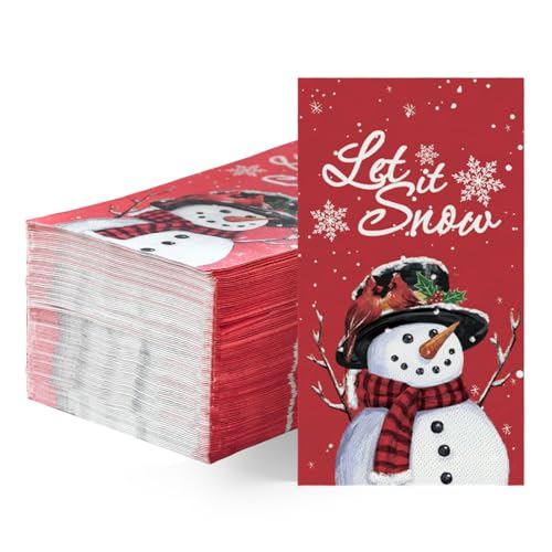 Horaldaily 100 Christmas Disposable Paper Decorative Guest Napkins, Snowman Red for Party Lunch Dinner Kitchen Bathroom, Christmas-PaperNapkin