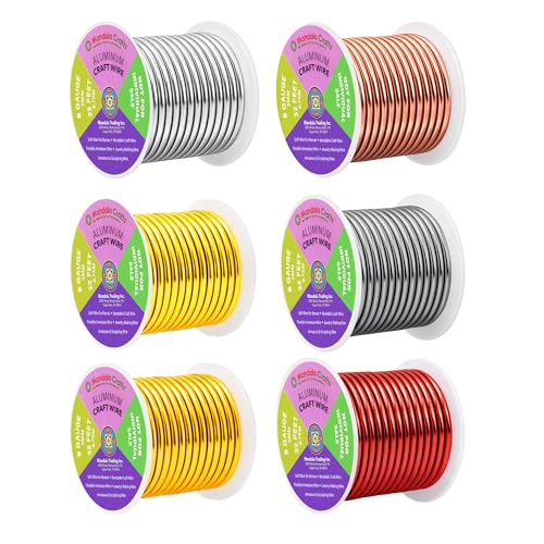 Image of Mandala Crafts 8 GA Gray Copper Red Assorted Anodized Aluminum Craft Wire | 120 FT, Colored, Flexible, Bendable for Bonsai Armature Sculpting Wire Wrapping Jewelry Making, Weather & Tarnish Resistant