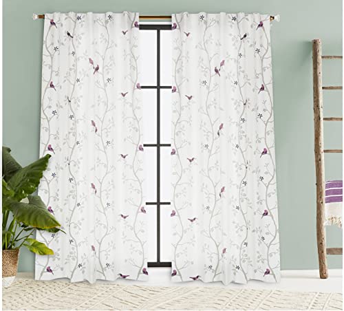 Image of Tranquebar Curtain Co. Window Curtains 5 Feet, 60-65% Room Darkening, Pink Bird Print, Cotton Curtains for Window, Cotton Curtains 5 Feet Long Set of 2, BackTab Loops, Design Yori (152 cm) - Set of 2