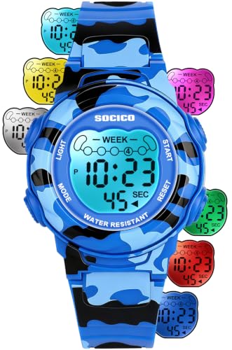 Image of SOCICO Kids Digital Watch 50M Waterproof & 7 Color Lights for Boys Girls