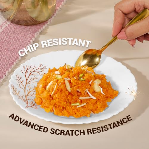 Image of Treo by Milton Opalware Aurelia Silvia Dinner Set of 35 | Serving for 6 | Microwave & Dishwasher Safe | Bone-Ash Free | Tempered Toughness | Plates, Bowls, Spoons | Crockery Set for Dining & Gifting