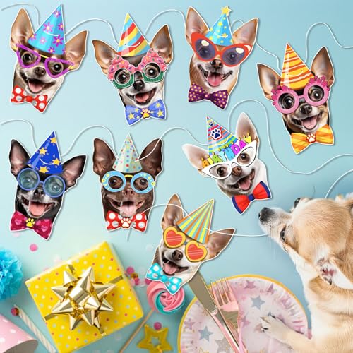 Image of Chihuahua Birthday Garland - Photographic Chihuahua Faces Birthday Banner, Funny Chihuahua Bday Party Decoration for Chihuahua Lovers, Easy Assembly, Reusable Chihuahua Party Decor