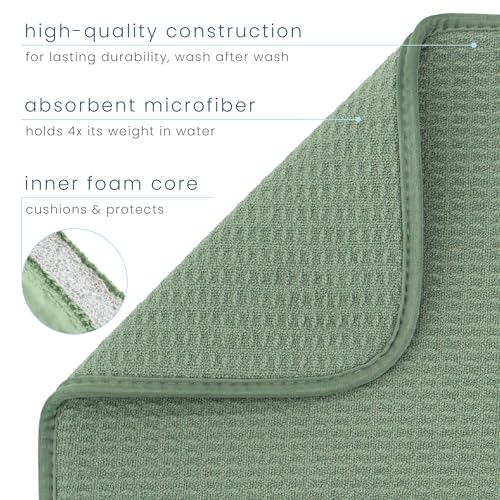 S&T INC. Dish Drying Mat XL, 18” x 24”, Absorbent Microfiber Kitchen Counter Mat, Dish Drying Pad for Dishes, Utensils, Pots and Pans, Extra Large, Sage Green