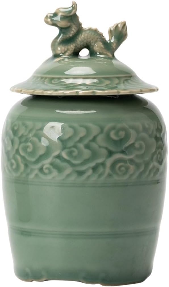 MESCXTY Sugar Jar Celadon Chinese Antique Ceramic Loose Tea Storage Portable Sealed Home Kitchen Seasoning Canister