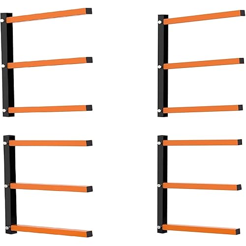 Lumber storage rack,Lumber rack wall mount Wood Organizer and Lumber Storage Metal Rack with 3-Level - Indoor & Outdoor Use, 4 Pack