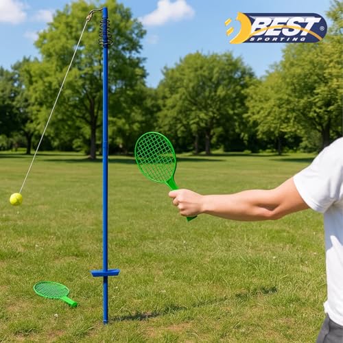 BEST SPORTING Twistball-Set in blau I Circletennis für den Garten I 2 Circle-Tennis Schläger & 1 Swingball I Ball mit Schnur mit Schläger I Gartenspiele für Kinder & Erwachsene