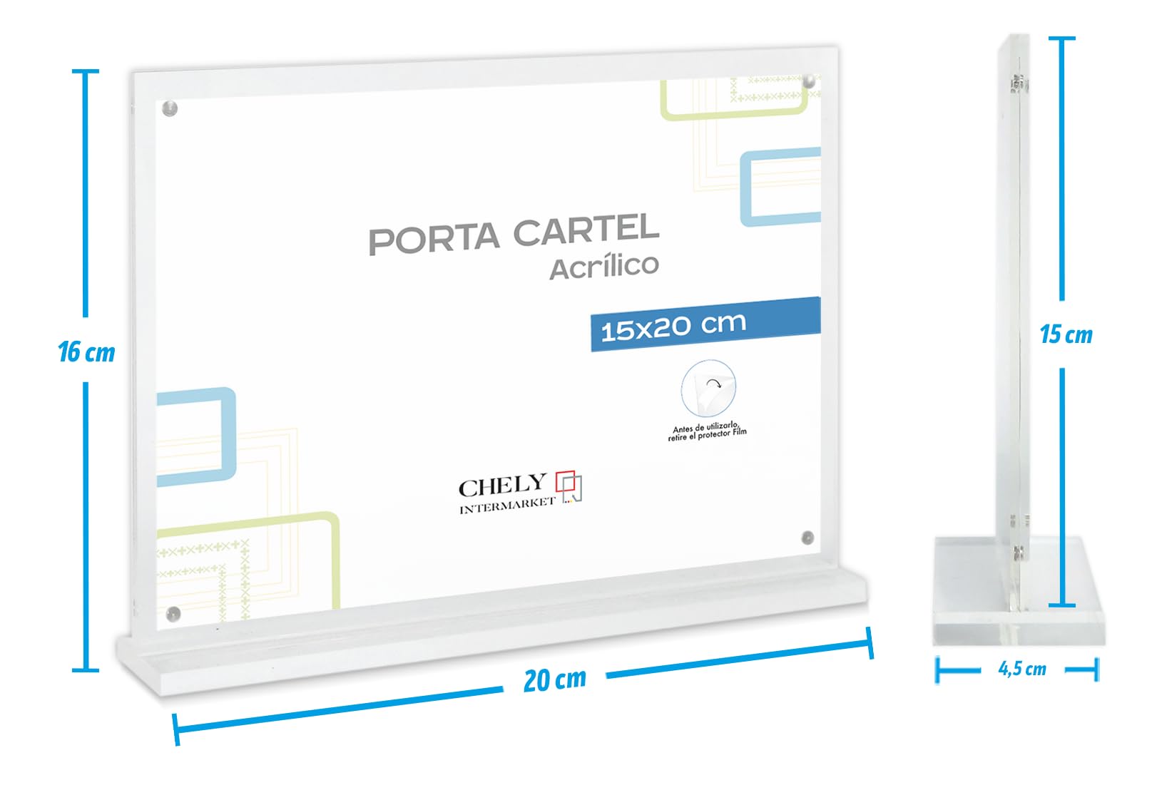 Portacartel Metacrilato A5 15x20cm Horizontal Pack 24 Imán Neodimio Ultra Transparente Diseño Elegante Carteles Promocionales Cartas Menú Fotos Oficinas Comercios Mostradores