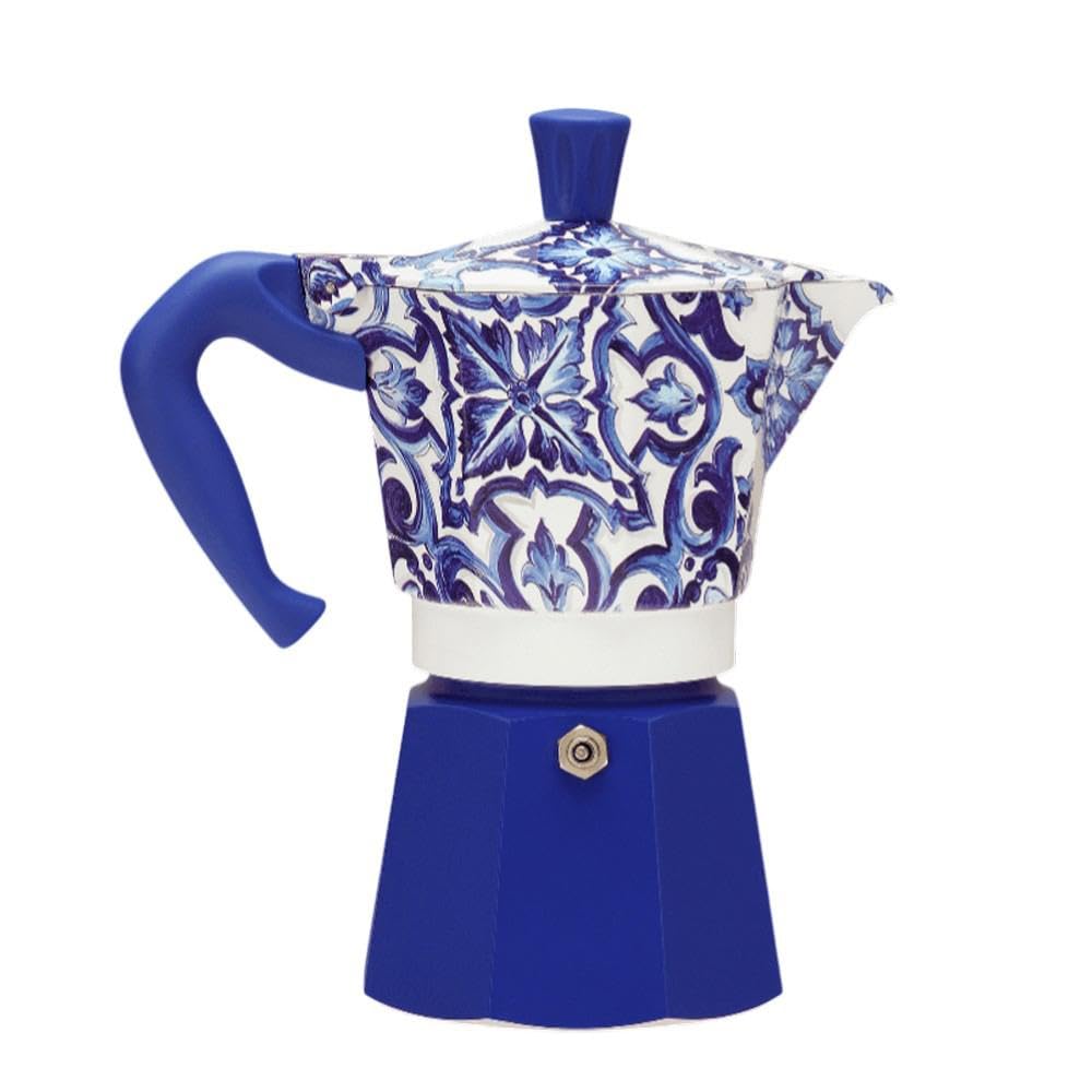Bialetti Dolce & Gabbana – Moka Express Blue Mediterraneo pour 6 tasses, feu direct (cafetière, makinetta expresso)