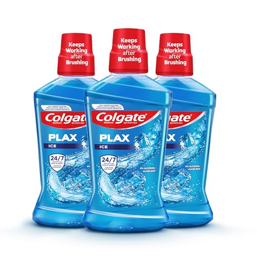 Colgate Plax Ice Mouthwash for Fresh Breath with Zero Alcohol 500mL - 3 pieces
