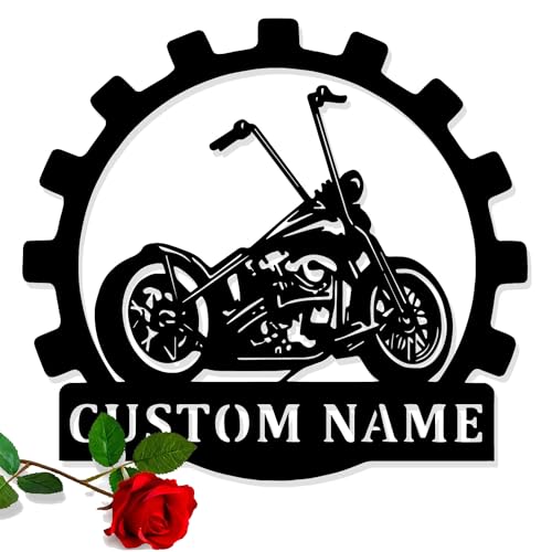 MeigoArt Custom Motorcycle Metal Wall Art, Personalized Biker Name Sign,Motorcycle Home Decor, Motocross Rider Monogram Wall Decor, Personalized Name Logo (Style-8)