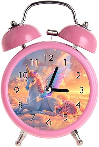 Reloj despertador para niños, retro, silencioso, puntero, números redondos, doble campana, despertador, color rosa, luz nocturna, decoración para el