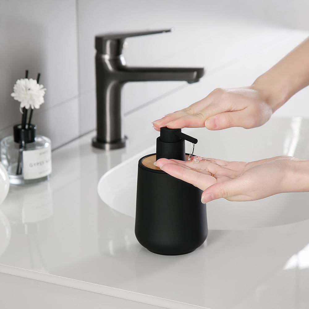 Seifenspender Rund mit Bambus Deko, Rostfreie Pumpe, fr Badezimmer  Handseife und Kche Dish Seife, Mattschwarz - Seifenspender Kunststoff :  Amazon.de: Kche, Haushalt & Wohnen