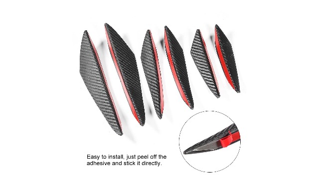 Kit 6 Pièces Spoiler / Diffuseur Pare-chocs Voiture - Texture Fibre De Carbone - Adhésif 3M - Taille S/M/L - Pour Stylisme Auto