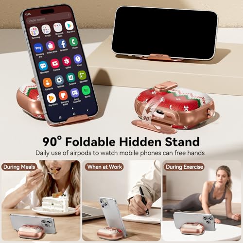 Image of for AirPod Pro 3 Case 2025, with Safty Lock & Phone Stand for Floral AirPod Pro 3 Generation Case Cover for Women Girly, iPod Pro 3 Cases with Keychain & Cleaner Kit -Red Christmas