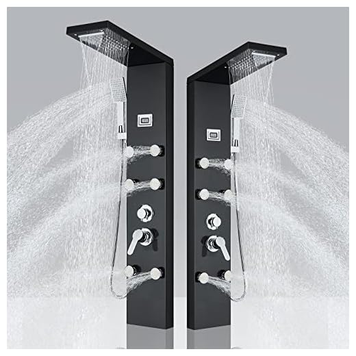 Columna ducha hidromasaje Panel de Ducha de Acero Inoxidable Columna de Hidromasaje 5 en 1 para Hogar Negra 8016,hevenaov