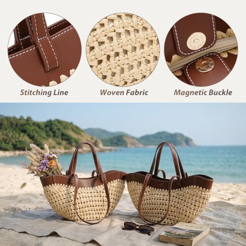 Bolso Tote de Paja para Mujer con Asa Doble miniatura 5